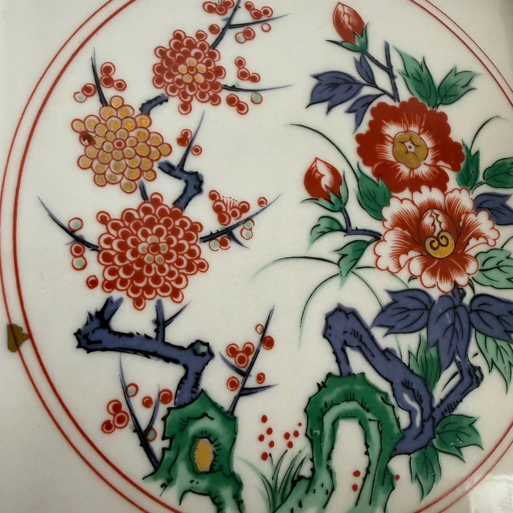 Vintage Imari Style Square Porcelain Appetizer Plates Set of 5 Floral Ceramic